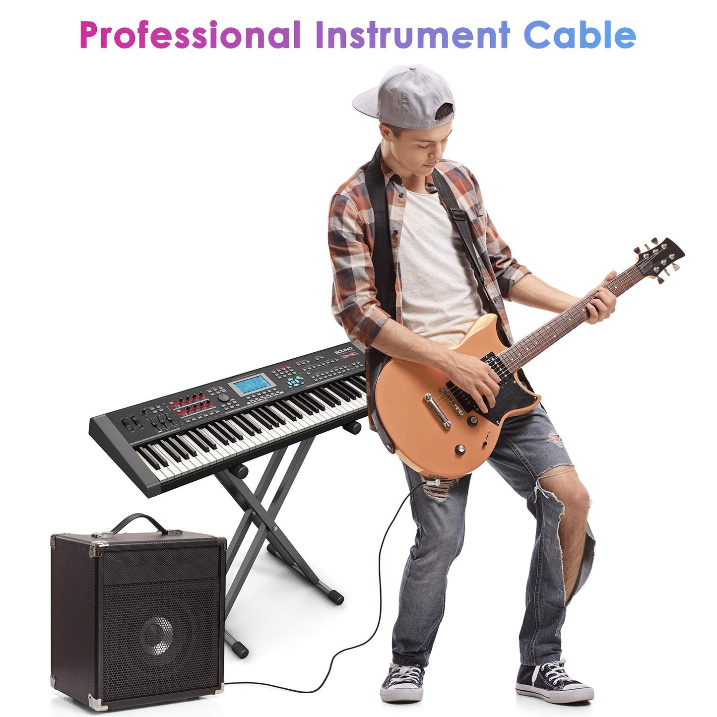 Guitar Cable 10FT Instrument Cable - Guitar Cord Electric Guitar Cable Guitar AMP Cord for Bass Guitar Keyboard 1/4 Inch Cable Right Angle Black