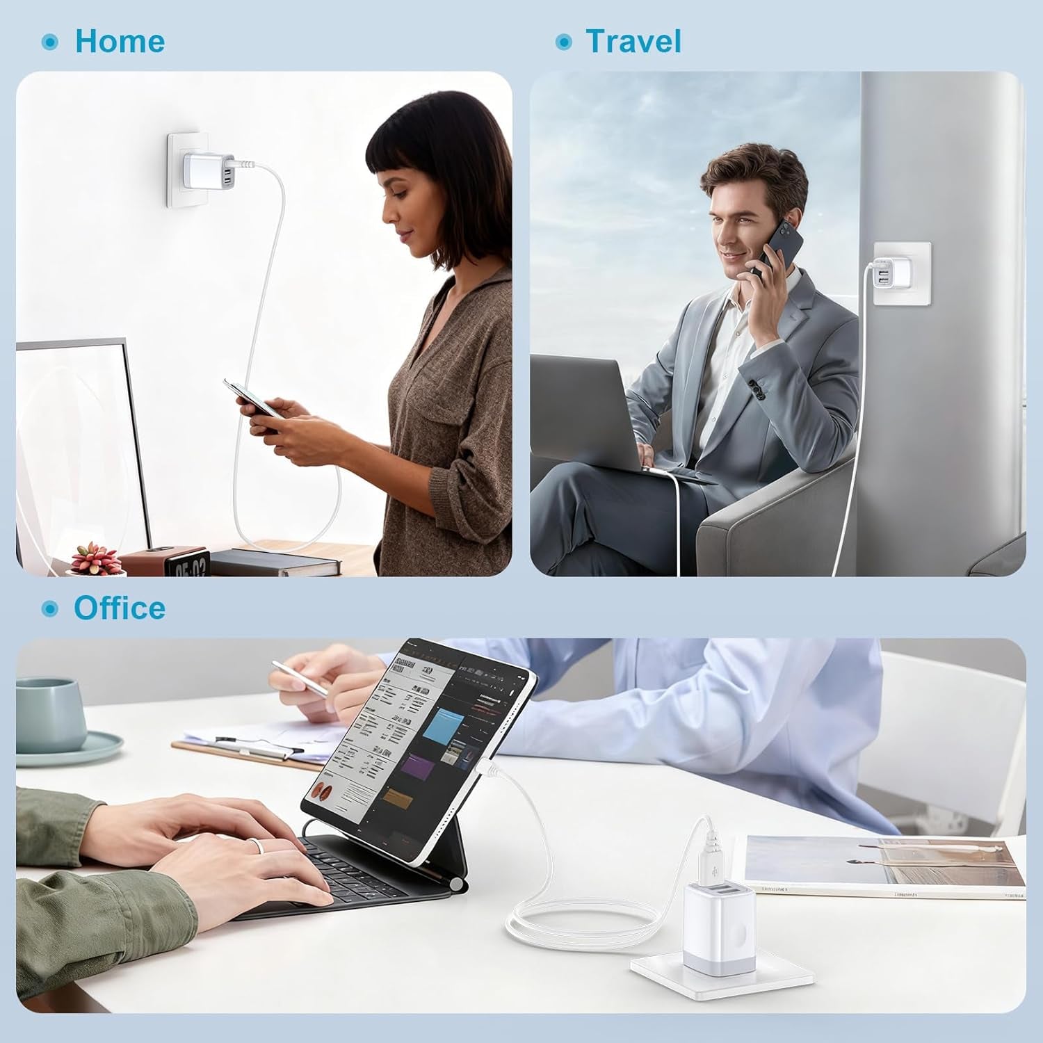 USB Wall Charger,  2Pack Wall Plug 3-Port USB Charging Station 3.1A Power Adapter Multi Port Quick Charger Block Cube for Iphone 15 14 13 12 11 Pro XS MAX 8 Plus,Ipad,Samsung Galaxy S23 S22 S21