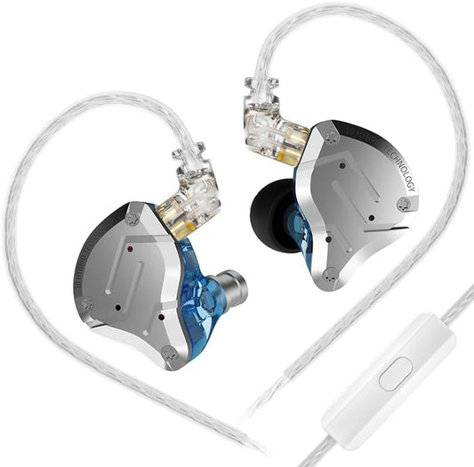 KZ ZS10 Pro in Ear Monitor Headphone, KZ Hifi Earbuds Headphone with 4 Balanced Armatures and 1 Dynamic Drivers for Drummer Musician (Blue with Mic)